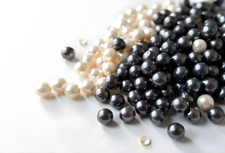 Artful Black and White Pearls on White Background Isolated for Display