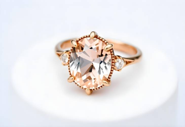 Stunning Morganite Ring in Rose Gold with Diamonds Isolated on White